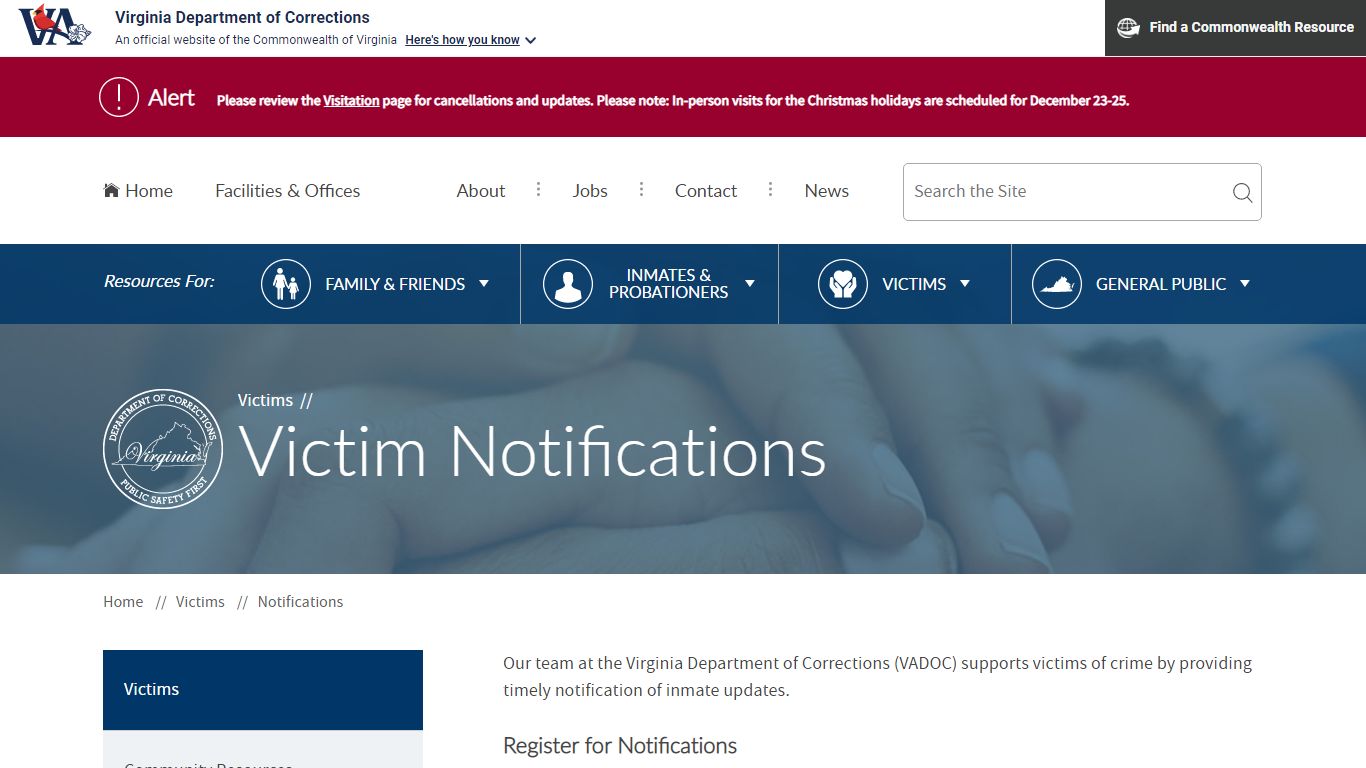 Victim Notifications — Virginia Department of Corrections